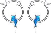 wholesale 925 Sterling Silver Lightning Bolt Blue Opal Stone Huggie Hoop Earrings-Lightning