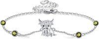 wholesale 925 Sterling Silver Birthstone Highland Cow Link Bracelet Western Jewelry Gift-08-Aug-Peridot
