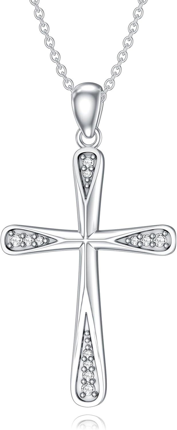 Sterling Silver Diamond Cross Necklace for Women-0-0