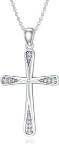 wholesale 925 Sterling Silver Cubic Zirconia Cross Pendant Necklace for Women-0-0