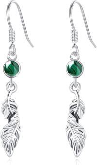 wholesale 925 Sterling Silver Malachite Leaf Drop Earrings-Green