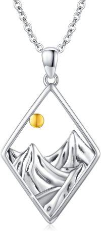 wholesale 925 Sterling Silver Cubic Zirconia-Shaped Nature Stone Pendant Necklaces for Women and Men-F-Rhombus Mountain