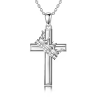 wholesale 925 Sterling Silver Birthstone Crown Cross Pendant Necklace for Women-09-September