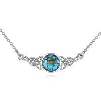 wholesale 925 Sterling Silver Turquoise and Yellow Stone Celtic Knot Round Pendant Necklace for Women-Mustard Seed-Turquoise