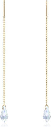 wholesale Gold 14k Crystals Drop Threader Dangle Earrings for Women-Transparent White Crystal