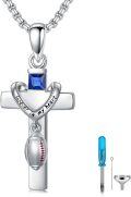 wholesale 925 Sterling Silver Sports Cross Cremation Urn Pendant Necklace  with Funnel Kit - Forever in My Heart (Basketball)-0-0