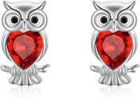 wholesale 925 Sterling Silver Blue Austrian Crystal Owl Stud Earrings-04_Owl-Red