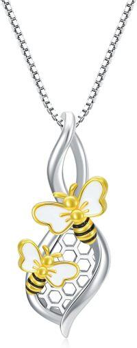 wholesale 925 Sterling Silver Bee Honeycomb Pendant Necklace Gift for Sisters and Friends-Bee