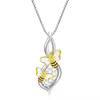 wholesale 925 Sterling Silver Bee Honeycomb Pendant Necklaces Wholesale Gift for Sisters and Friends-Bee
