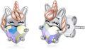 wholesale 925 Sterling Silver Hypoallergenic Rainbow Crystal Heart Unicorn Studs for Kids Teens Adults-0-0