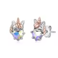 wholesale 925 Sterling Silver Hypoallergenic Rainbow Crystal Heart Unicorn Studs for Kids Teens Adults-0-0