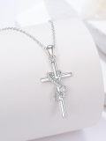 wholesale 925 Sterling Silver Cross Pendant with Infinity Symbol and Cubic Zirconia Accents - 14k White Gold Plated-0-3