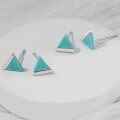 wholesale 925 Sterling Silver Triangle Turquoise & Cubic Zirconia Stud Earrings for Women (1 ct)-0-3