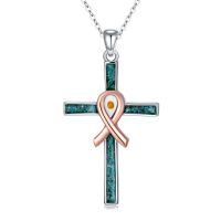 wholesale 925 Sterling Silver Cross Pendant With Turquoise And Ribbon-Pink Ribbon Cross