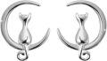 wholesale 925 Sterling Silver Cat and Crescent Moon Stud Earrings for Women-0-0