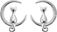 wholesale 925 Sterling Silver Cat and Crescent Moon Stud Earrings for Women-silver