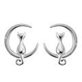 wholesale 925 Sterling Silver Cat and Crescent Moon Stud Earrings for Women-0-0