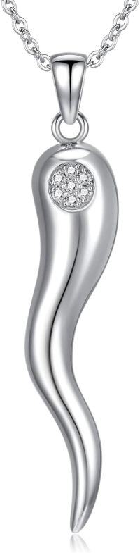 wholesale 925 Sterling Silver Cubic Zirconia Italian Horn Pendant with 18 + 2 Extender Chain for Women-Sterling Silver