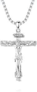 wholesale 925 Sterling Silver Crucifix Cross Jesus Christ Pendant Necklace for Men Women Catholic  48cm Chain Length-0-0