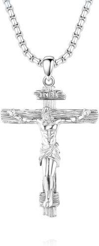 wholesale 925 Sterling Silver Crucifix Cross Jesus Christ Pendant Necklace for Men Women Catholic  48cm Chain Length-B-Crucifix Cross-White Gold-B-Crucifix Cross-White Gold