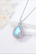 wholesale 925 Sterling Silver Teardrop Butterfly Cremation Jewelry Keepsake Pendant Necklace with Opalite Stone and Cubic Zirconia Accents-0-3