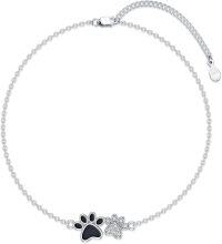 wholesale 925 Sterling Silver Paw Print Crystal Ankle Anklet for Women - Adjustable Size-Cat Paw