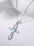wholesale 925 Sterling Silver Heart-Shaped Blue Stone Infinity Cross Pendant Necklace for Women Christian -0-2