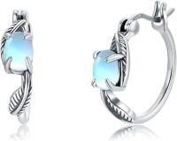 wholesale  Sterling Silver Moonstone Retro Sunflower Rose Feather Cross Butterfly Hoop Earrings for Women Gifts -Feather