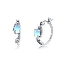 wholesale 925 Sterling Silver Vintage Moss Agate Hoop Earrings for Women Gifts-Feather