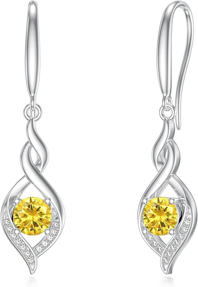 wholesale Sterling Silver Citrine Infinity Birthstone Dangle Earrings for November-0-0