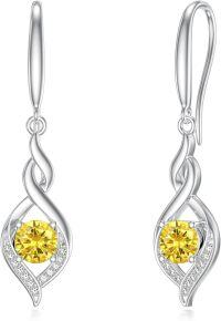 wholesale Sterling Silver Citrine Infinity Birthstone Dangle Earrings for November-11 November