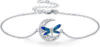 wholesale 925 Sterling Silver Blue Crystal Dragonfly & Crescent Moon Adjustable Celtic Bracelet - Irish  for Women-Dragonfly