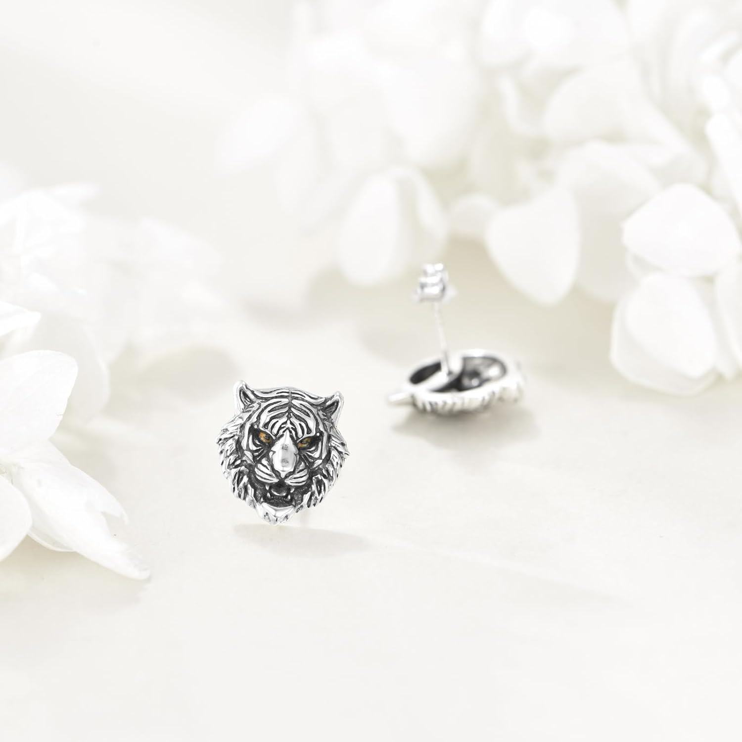 wholesale 925 Sterling Silver Tiger Head Stud Earrings-0-3