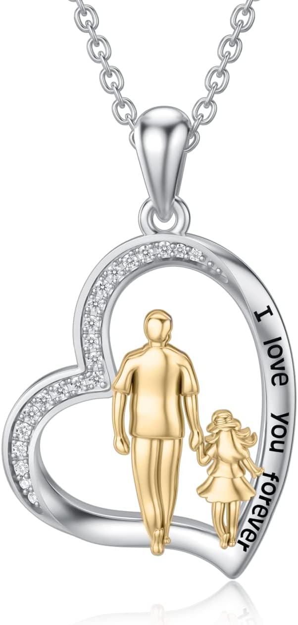 Sterling Silver Sterling Silver Stone Daughter Heart Pendant Necklace from Dad Mom I Love You Forever Jewelry-03-01-Walking-G