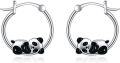 wholesale 925 Sterling Silver Panda Bear Hoop Earrings - Adorable Gift for Her-0-0