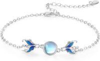 wholesale 925 Sterling Silver Blue Butterfly & Round Moonstone Charm Bracelet for Women's Gifts-F-Mermaid