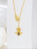 wholesale 925 Sterling Silver Gold-Plated Queen Bee Necklace with Crown & Beehive Pendant - 18\ Chain, Fashion Jewelry Gift for Women-0-1