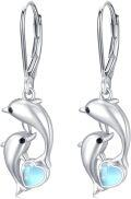 wholesale 925 Sterling Silver Dolphin Earrings with Blue Heart Crystals Circle Hoop Ocean Nautical Jewelry for Women-0-0