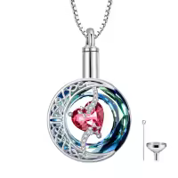 TOUPOP Sterling Silver Crystal Moon And Star Urn Necklace For Ashes Memorial Keepsake-color_name:07-Jul-Ruby