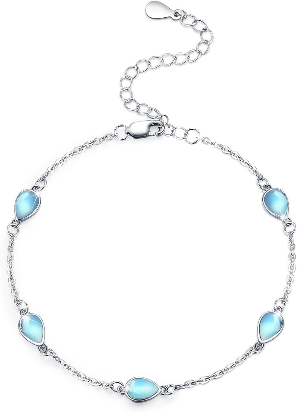 wholesale 925 Sterling Silver Rainbow Moonstone Teardrop Bracelet for Women Girls Mother's Day Gift-0-0