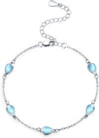 wholesale 925 Sterling Silver Rainbow Moonstone Teardrop Bracelet for Women Girls Mother's Day Gift-Drop Shape Moonstone