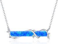 wholesale 925 Sterling Silver Blue Opal Leaf Bar Pendant Necklace s for Women Girls-B-Blue Opal
