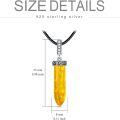 wholesale 925 Sterling Silver Amber Quartz Crystal Pendant on Black Leather Cord 16in-0-1