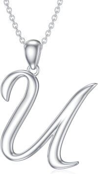 wholesale Sterling Silver 26 Letter Pendant Necklace-white gold plated-Letter U