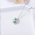 wholesale 925 Sterling Silver Clover Heart-Shaped Green Crystal Pendant Necklace for Women and Girls-0-4