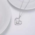 wholesale 925 Sterling Silver Mother and Child Heart Pendant Necklace with Cubic Zirconia for Women-0-4