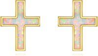 wholesale 14K Gold Opal Cross Stud Earrings for Women - Religious Ideas-cross