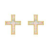 wholesale 14k Gold Cross Pink Opal Stud Earrings For Women-cross