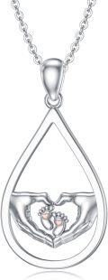 wholesale 925 Sterling Silver Footprint Pendant Necklace with Pink Heart Mother's Day Gift for Mom Wife-0-0