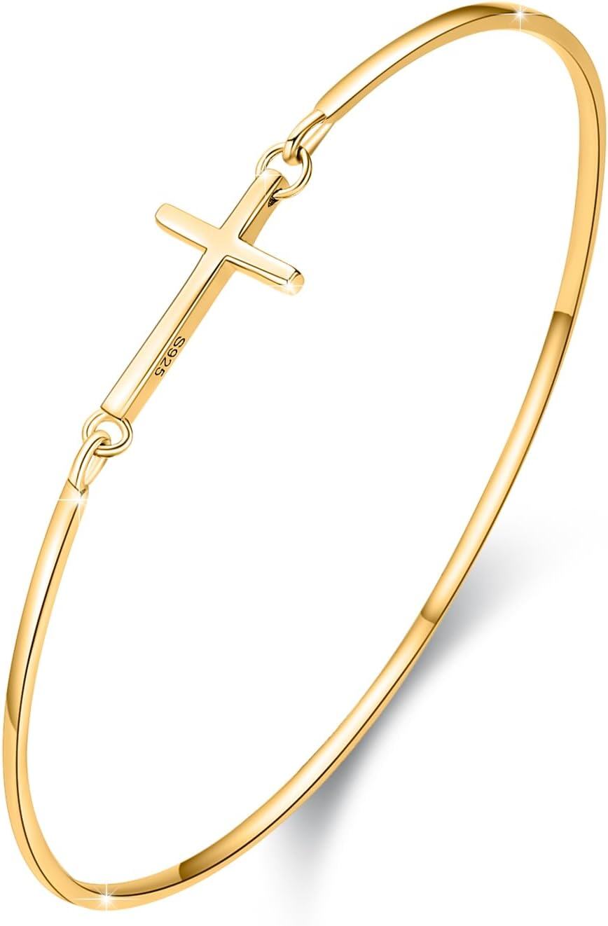 Sterling Silver Infinity Cross Bangle Bracelet Women s Christian Religious Jewelry Gift -Cross(Gold)